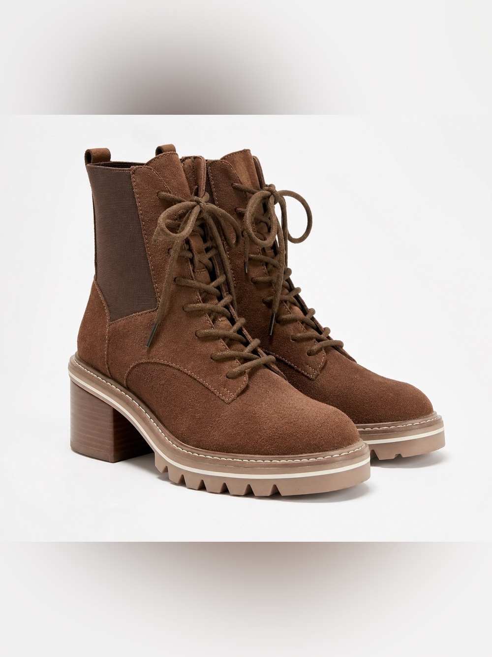Bernardo Brown Suede Lug Sole Lace-Up Combat Boots Women's 8M NWT $179